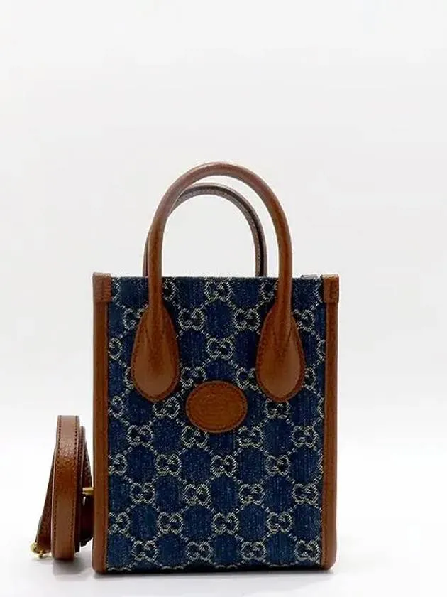 671623 GG logo denim canvas interlocking G mini tote bag shoulder strap 2WAY