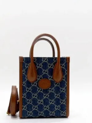 671623 GG logo denim canvas interlocking G mini tote bag shoulder strap 2WAY