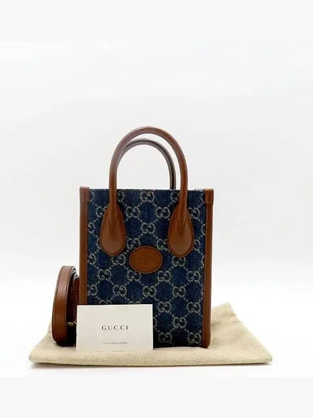 671623 GG logo denim canvas interlocking G mini tote bag shoulder strap 2WAY