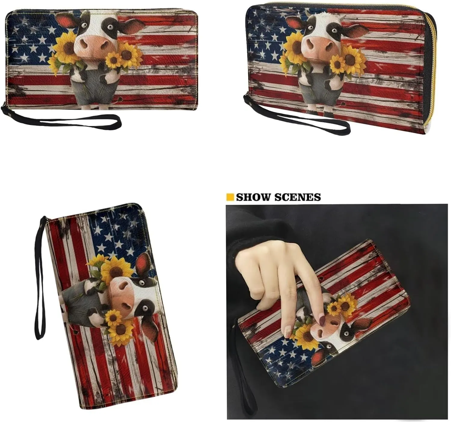 American flag hunting print 2 pcs purse set with wallet casual large capacity shoulder tote bag