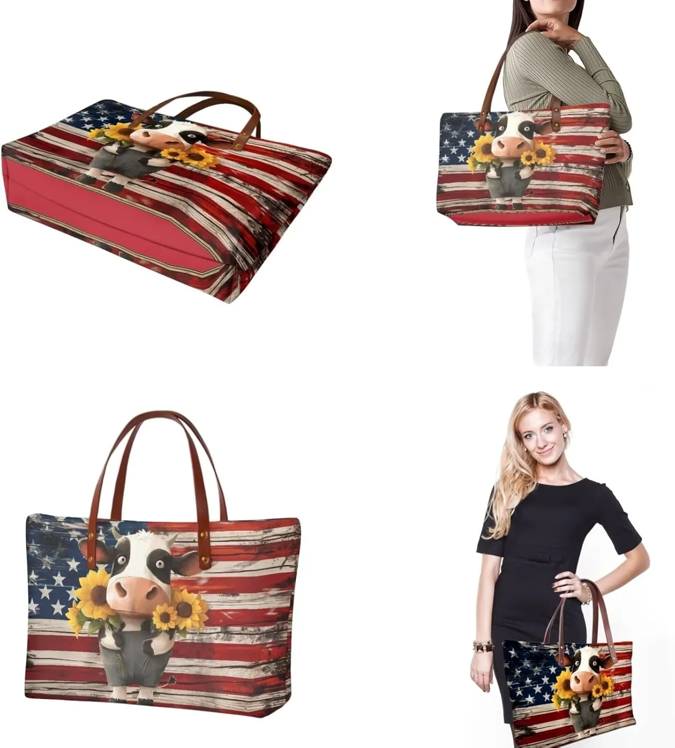 American flag hunting print 2 pcs purse set with wallet casual large capacity shoulder tote bag
