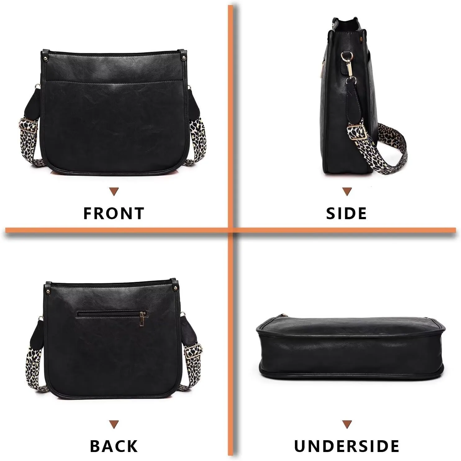 AUYOCO Vegan Leather Crossbody Bags for Women, Crossbody Purse with Guitar Strap Zipped Pockets Handbag Shoulder Bag