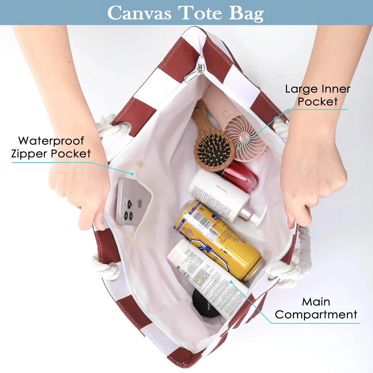 Beach Bags For Women - Large Beach Bags with Zipper Waterproof Sandproof Swim Pool Beach Bag
