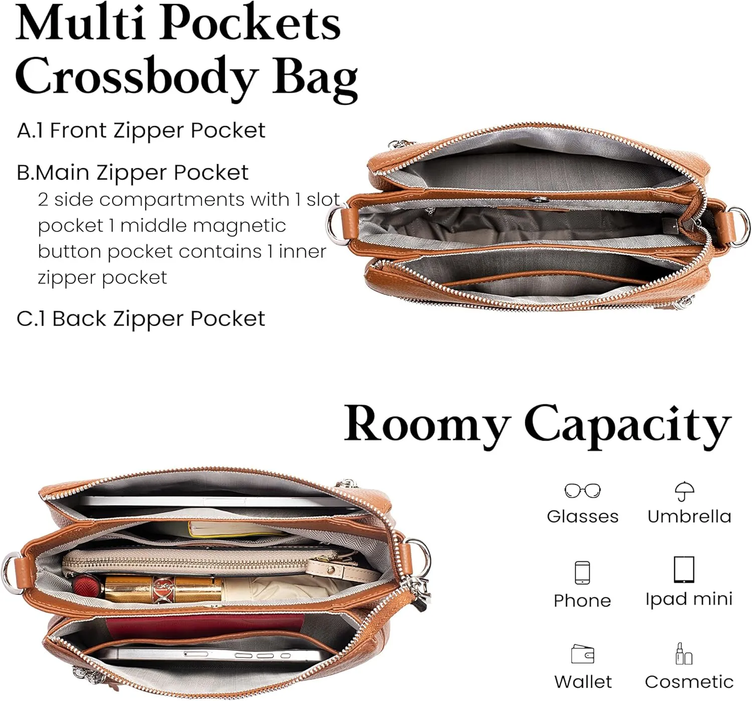 befen Genuine Leather Crossbody Hobo Purses for Women, Ladies Shoulder Bags Handbags with 2 Shoulder Straps