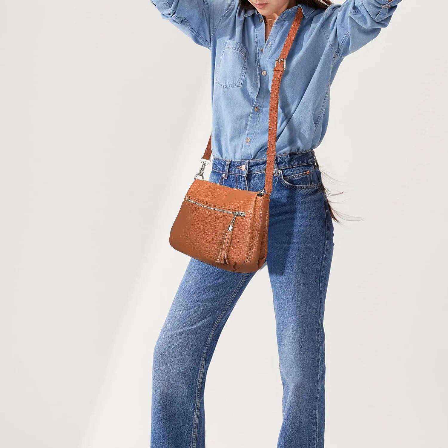 befen Genuine Leather Crossbody Hobo Purses for Women, Ladies Shoulder Bags Handbags with 2 Shoulder Straps