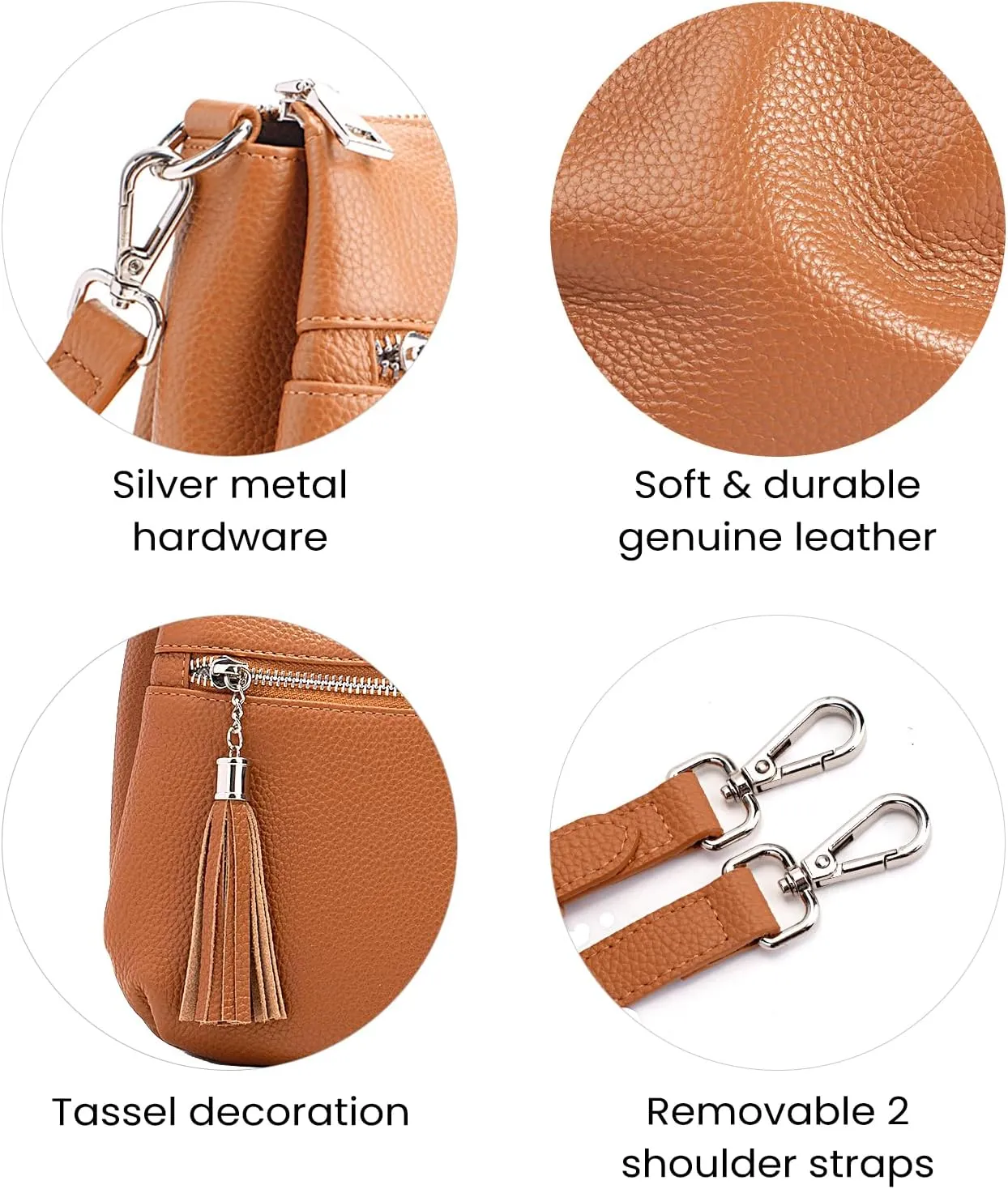 befen Genuine Leather Crossbody Hobo Purses for Women, Ladies Shoulder Bags Handbags with 2 Shoulder Straps