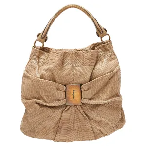 Beige Python Leather Miss Vara Denise Hobo