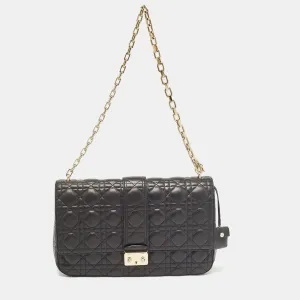 Black Cannage Leather Large Miss Flap Bag