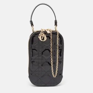 Black Cannage Patent Leather Call'in Chain Phone Holder