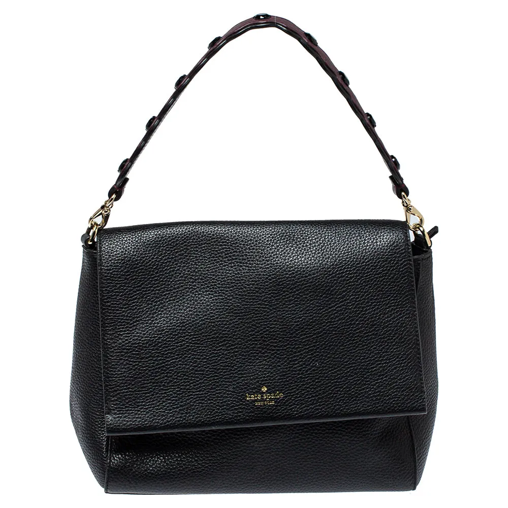 Black Leather Flap Satchel