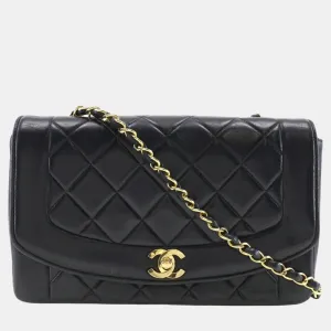 Black Leather Medium Vintage Diana Shoulder Bag