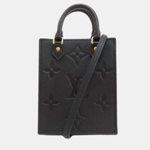 Black Leather Petite  Sac Plat Tote Bag