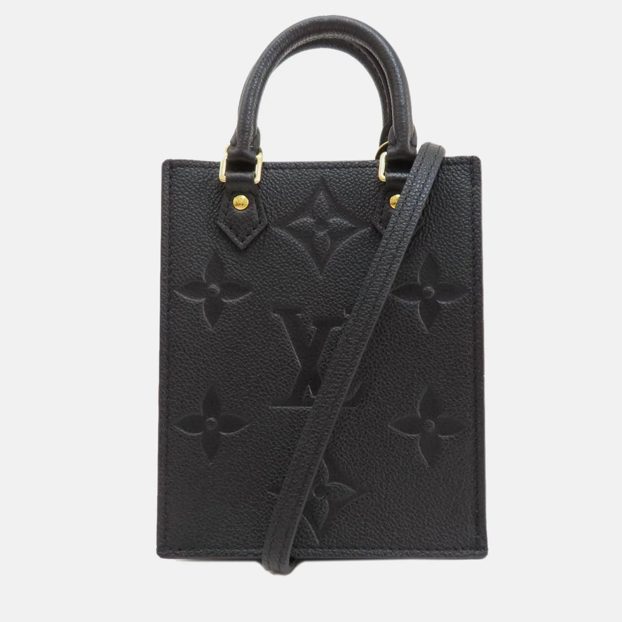 Black Leather Petite  Sac Plat Tote Bag