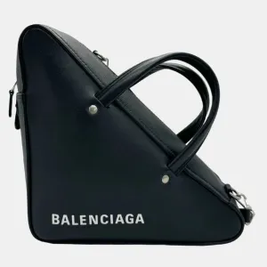 Black Leather Triangle Duffle Shoulder Bag