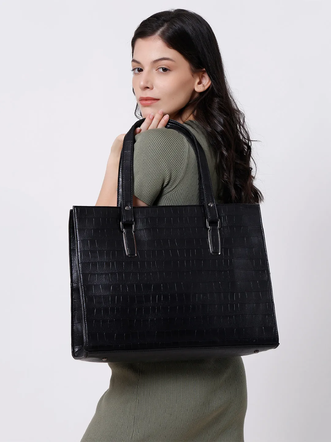 Black PU Leather Shoulder Bag for Women