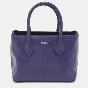 Blue Leather Middle Zip Tote