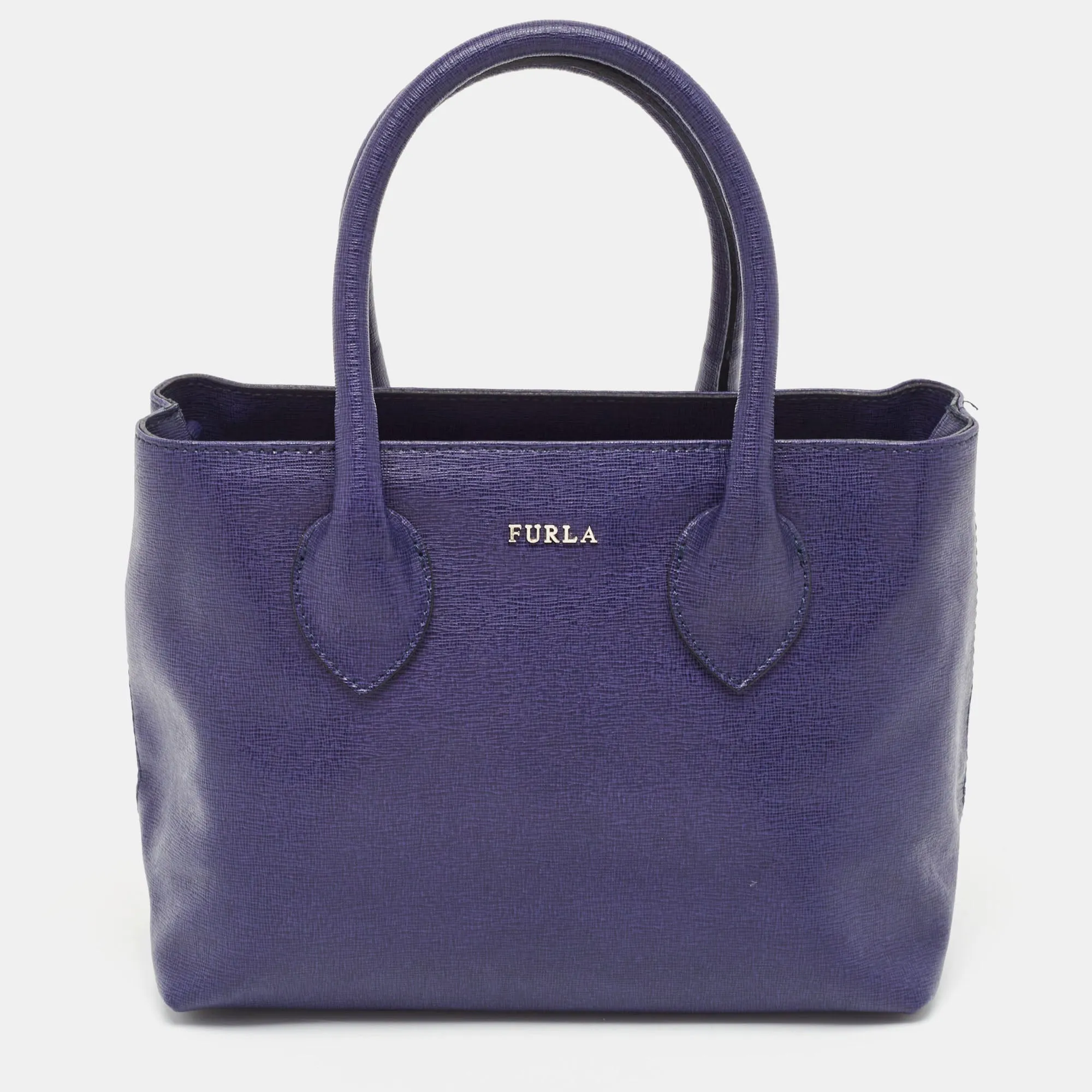 Blue Leather Middle Zip Tote