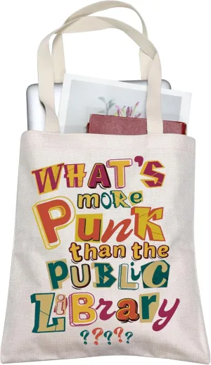BLUPARK Whats More Punk Than The Public Library Tote Bag Support Librarian Gift Read Banned Books Reusable Bag For Women