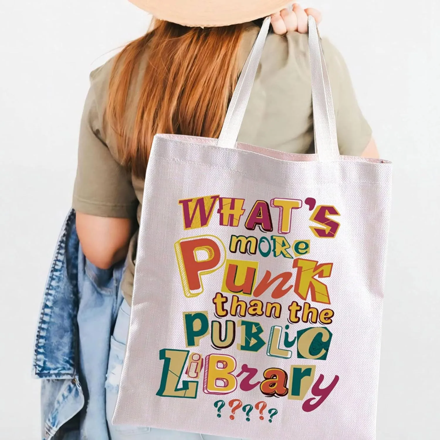 BLUPARK Whats More Punk Than The Public Library Tote Bag Support Librarian Gift Read Banned Books Reusable Bag For Women
