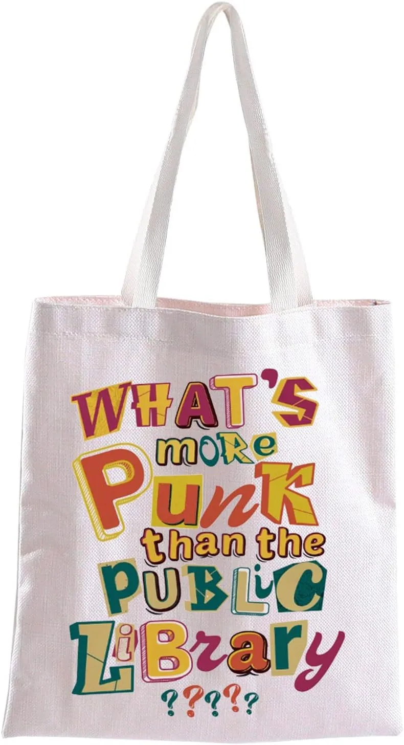 BLUPARK Whats More Punk Than The Public Library Tote Bag Support Librarian Gift Read Banned Books Reusable Bag For Women