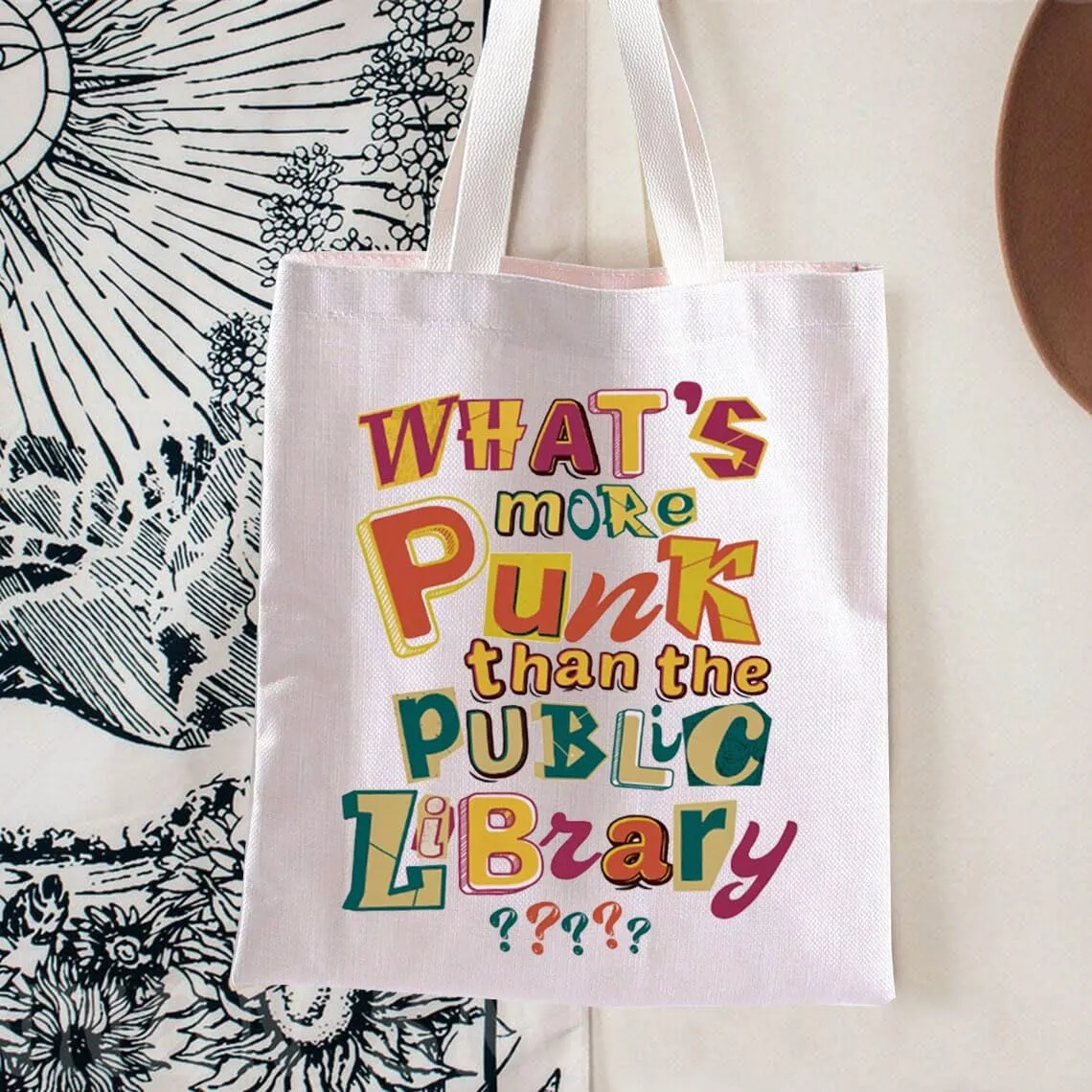 BLUPARK Whats More Punk Than The Public Library Tote Bag Support Librarian Gift Read Banned Books Reusable Bag For Women