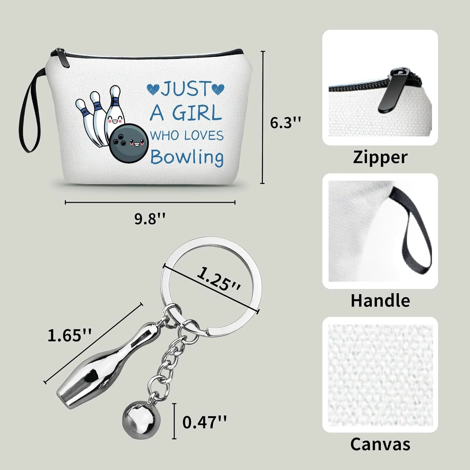 Bowling Party Favors,Bowling Gifts for Women,Makeup Bag With Bowling Keychain,Just A Girl Who Loves Bowling,Bowling Gifts,Graduation Gifts for Her,Bowling Accessories