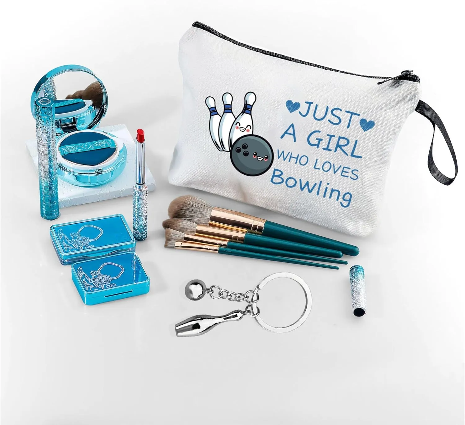 Bowling Party Favors,Bowling Gifts for Women,Makeup Bag With Bowling Keychain,Just A Girl Who Loves Bowling,Bowling Gifts,Graduation Gifts for Her,Bowling Accessories