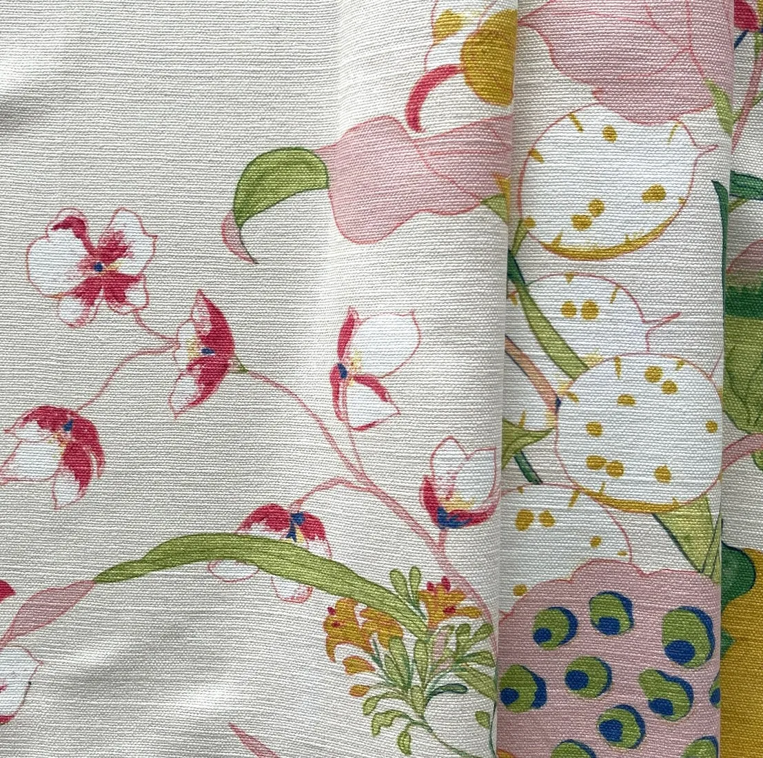 Bright Pastel Lotus Garden Natural Linen & Cotton Canvas (Made in Spain)