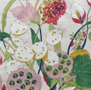 Bright Pastel Lotus Garden Natural Linen & Cotton Canvas (Made in Spain)