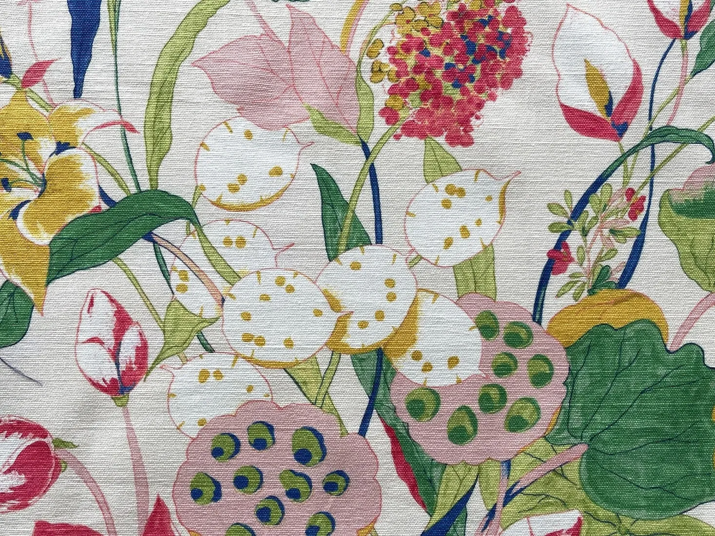 Bright Pastel Lotus Garden Natural Linen & Cotton Canvas (Made in Spain)