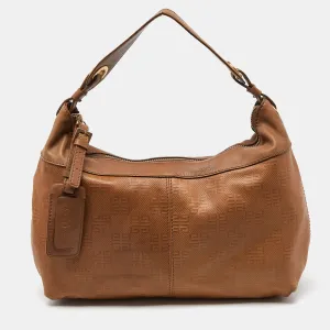 Brown Embossed Logo Leather Hobo