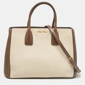 Brown/Beige Madras Leather Bicolor Tote