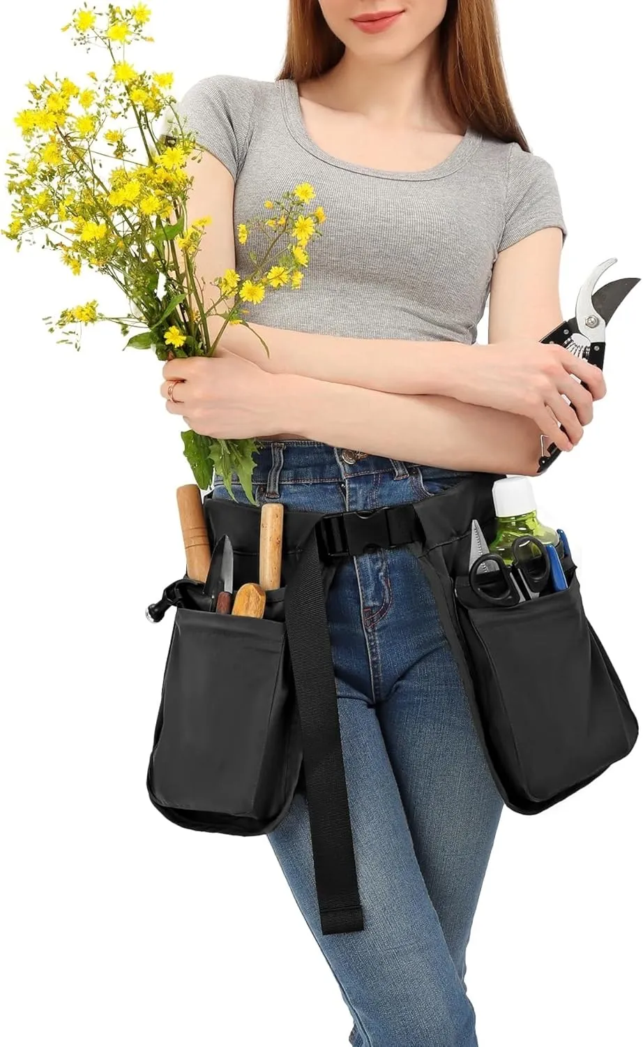 C-ZOFEK Multi-pocket Waist Belt Apron Bag for Women/Men, Garden Tools for Gardener, Black