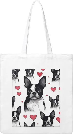 Canvas Aesthetic Tote Bag for Women Handbag Boston Terrier Dog Reusable Grocery Bags with Handles