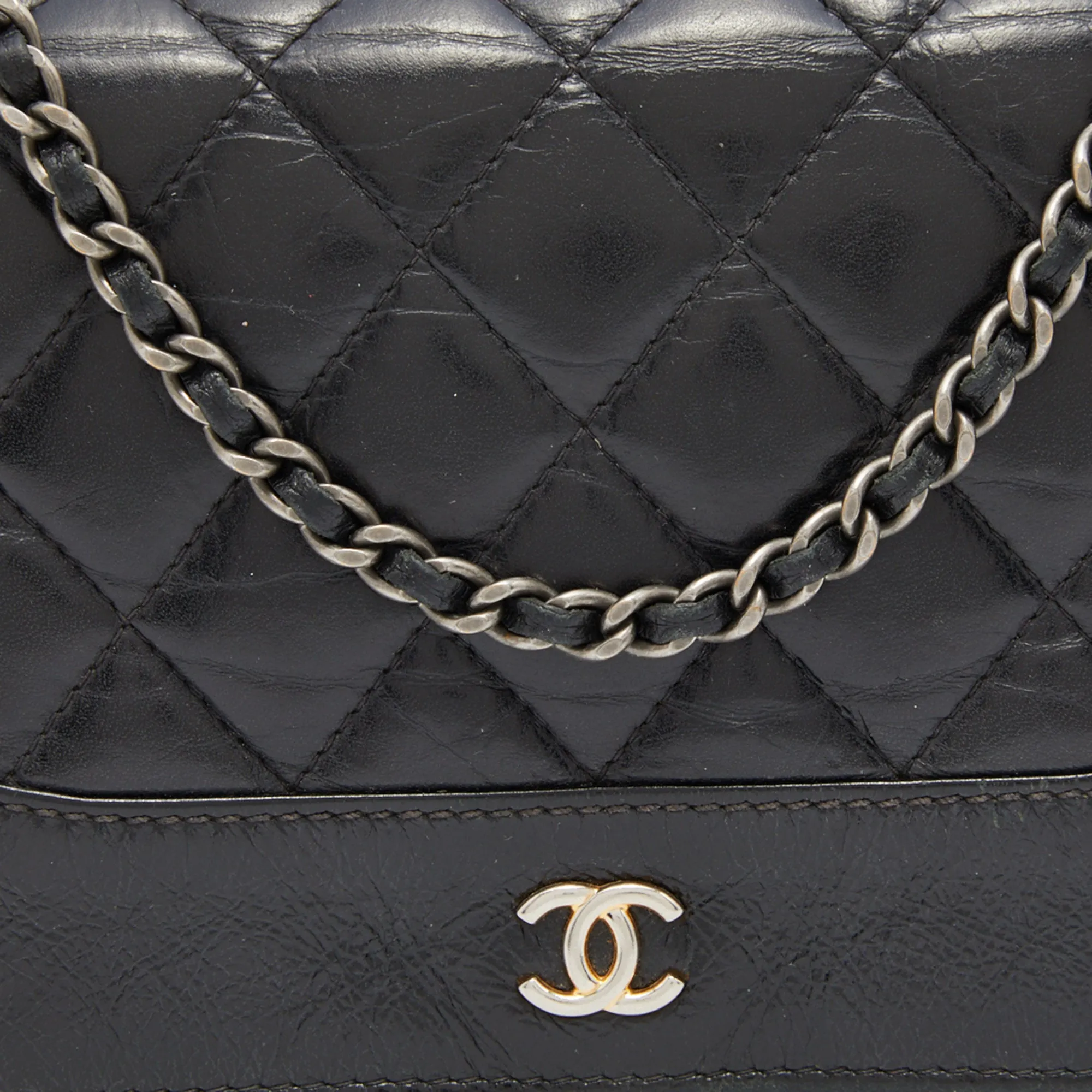 Chanel Black Quilted Leather CC Gabrielle Wallet On Chain