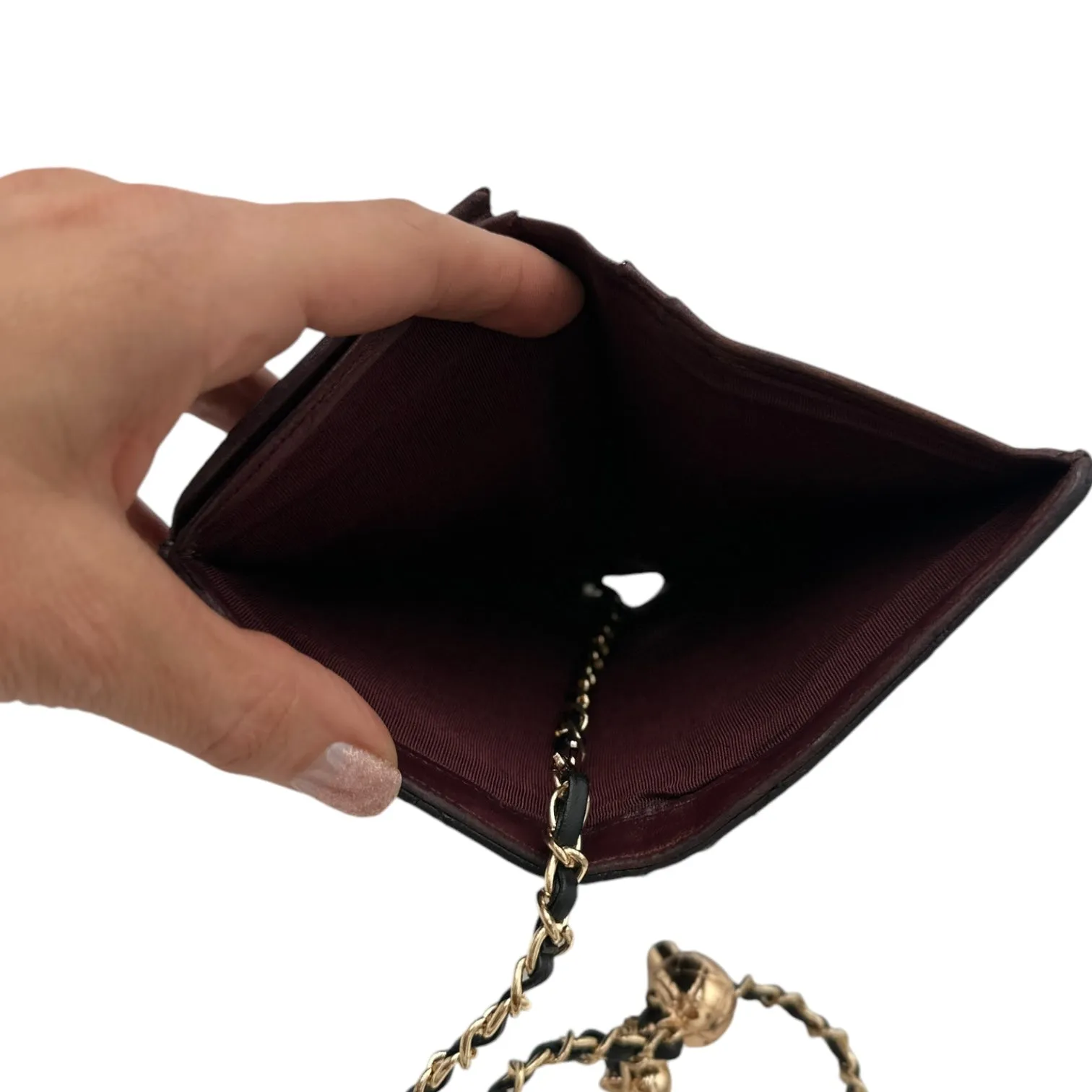 CHANEL Lambskin Bifold Wallet with Adjustable Chain
