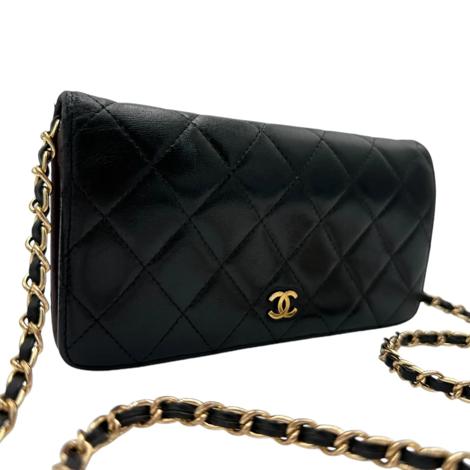 CHANEL Lambskin Bifold Wallet with Adjustable Chain