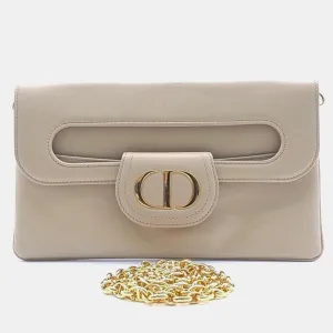 Christian Beige Leather Double Medium Clutch