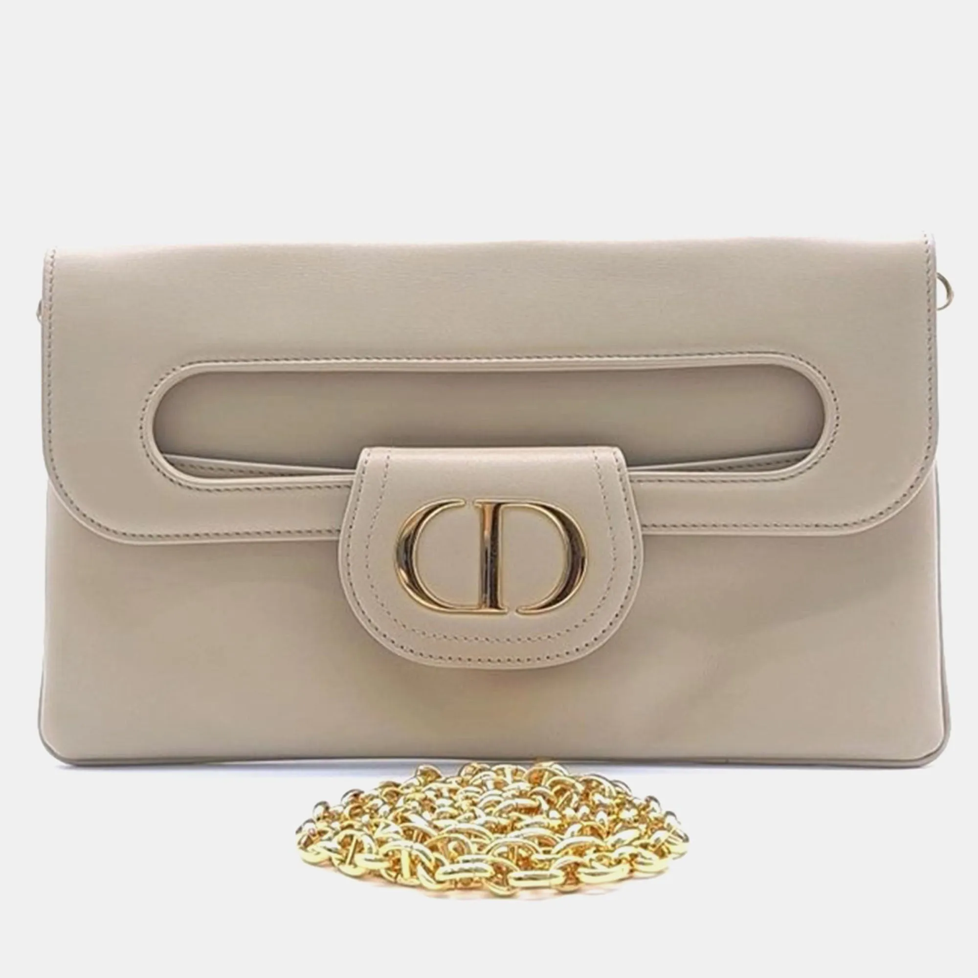 Christian Beige Leather Double Medium Clutch