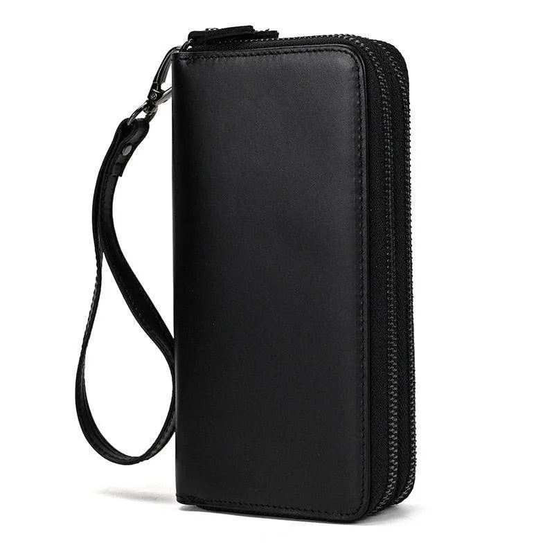 Crazy Horse Leather Wallets For Men And Women Double Zipper