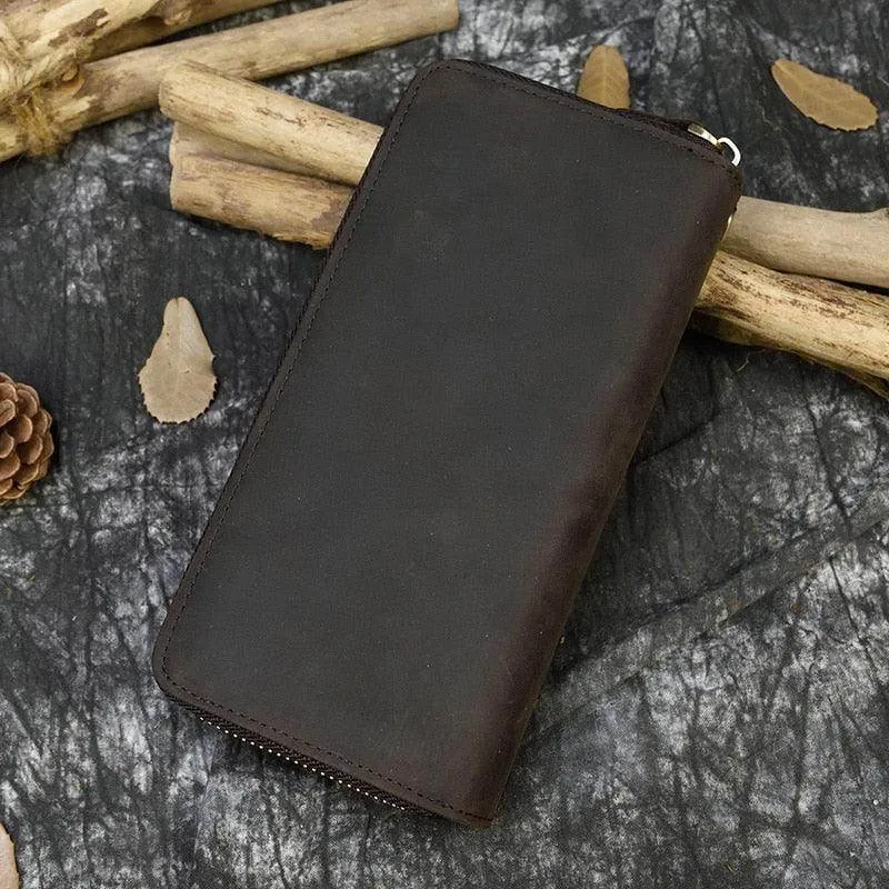 Crazy Horse Leather Wallets For Men And Women Double Zipper