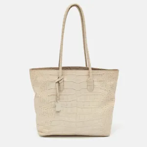 Cream Croc Embossed Leather Tote