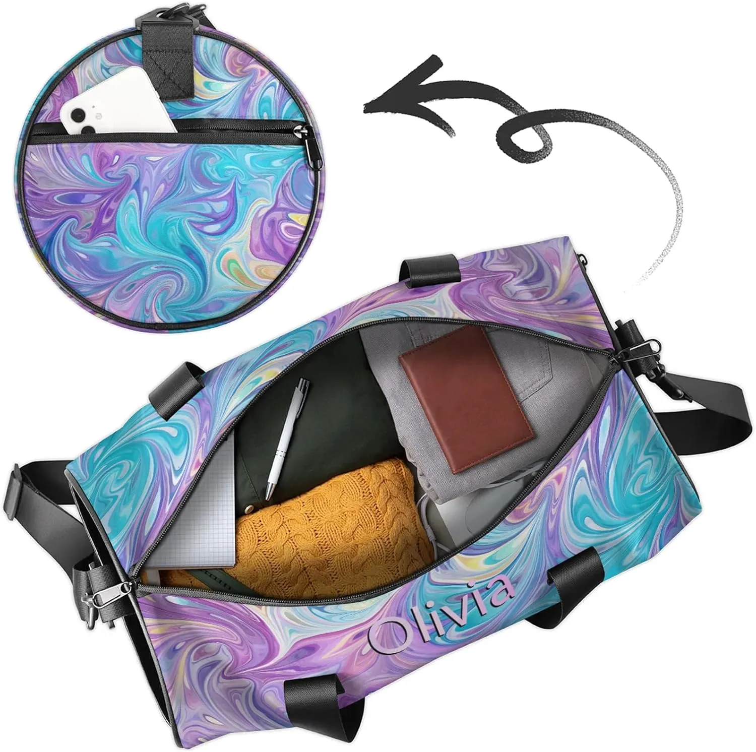 Custom Gymnastics Duffel Bag Round Personalized Name Dance Ballet Bags Waterproof