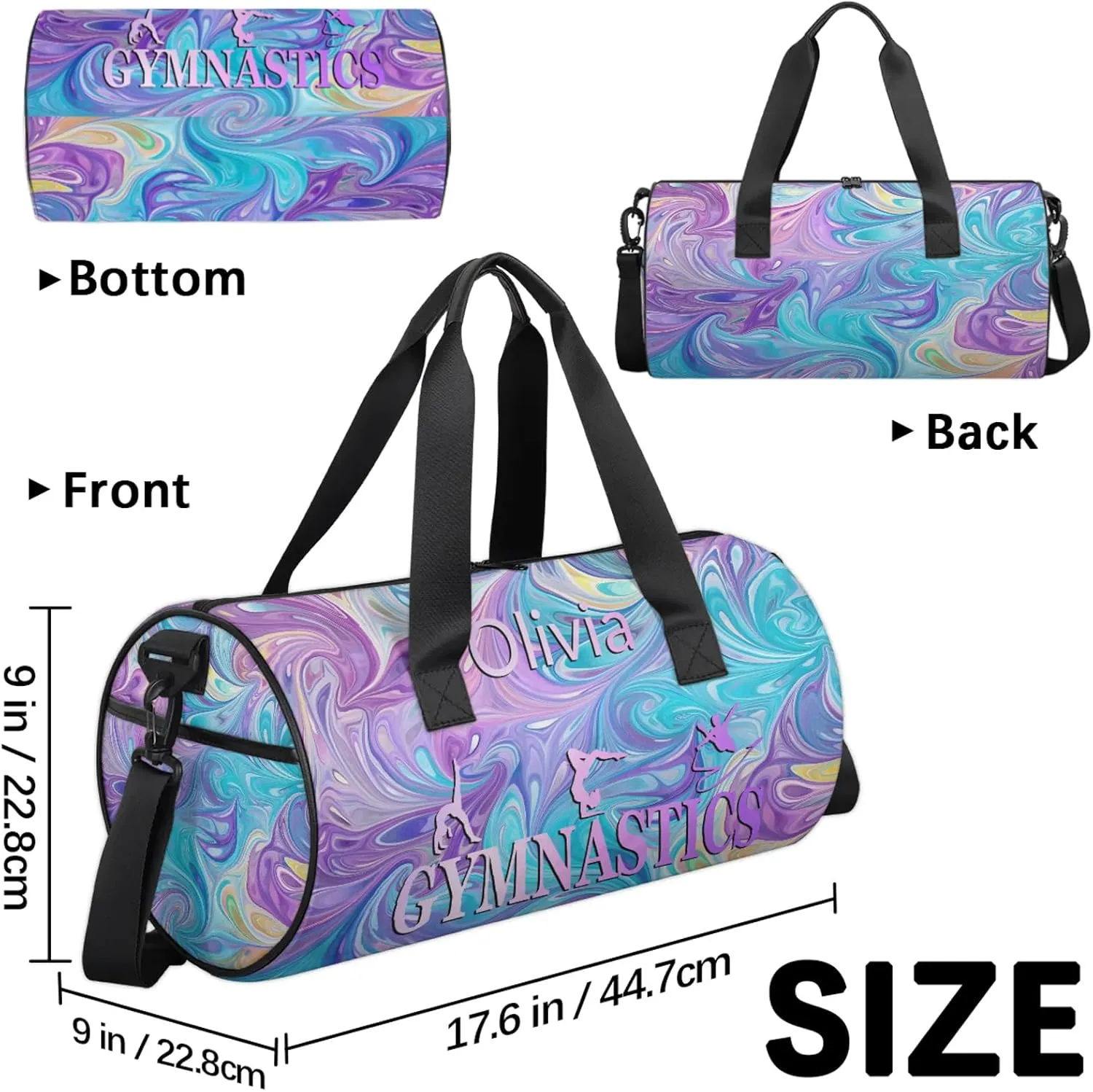 Custom Gymnastics Duffel Bag Round Personalized Name Dance Ballet Bags Waterproof