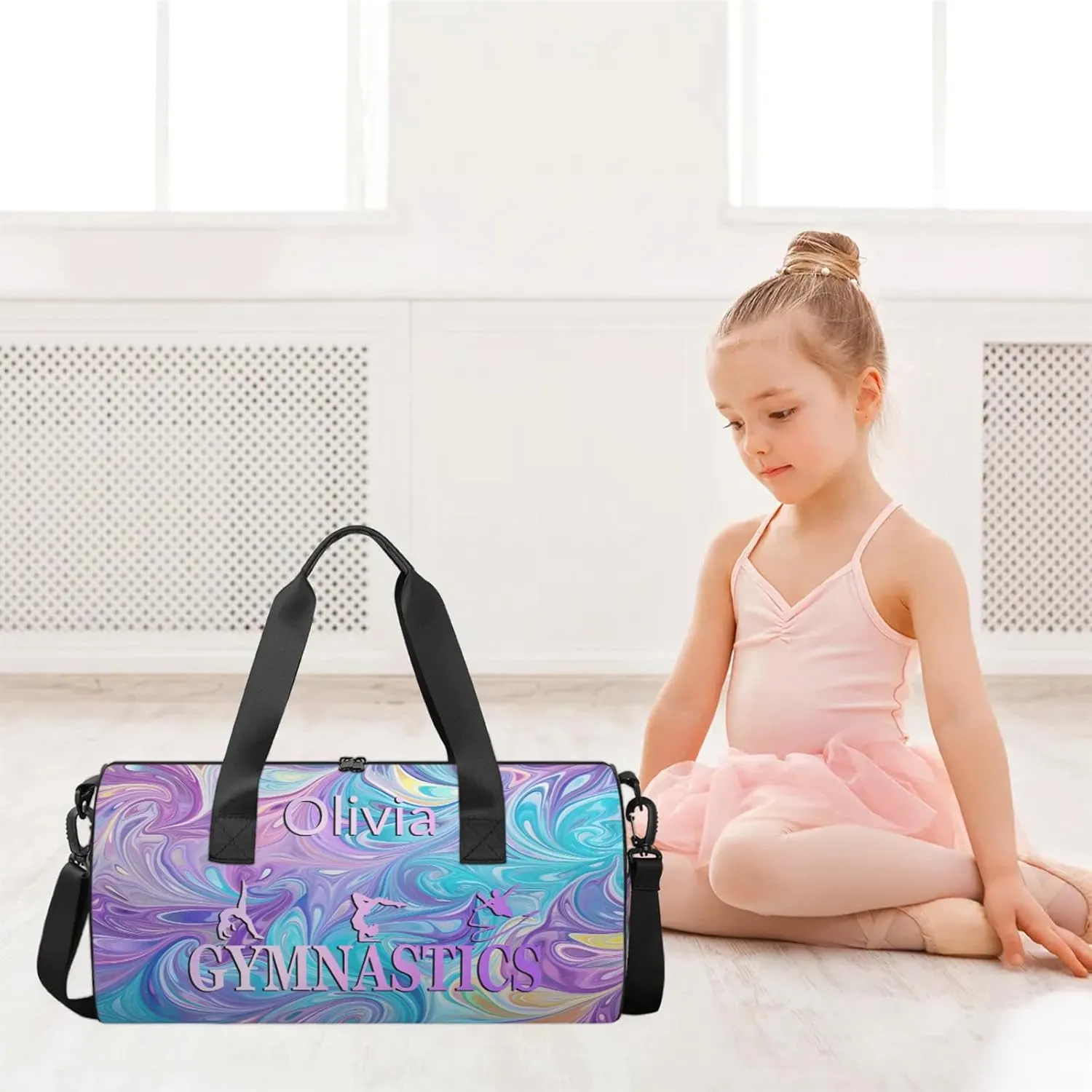 Custom Gymnastics Duffel Bag Round Personalized Name Dance Ballet Bags Waterproof