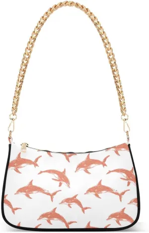 Cute Dolphin Wartercolor Tote Bag Shoulder Bag Hobo Handbag for Women Ladies Mini Clutch Purse with Zipper Closure