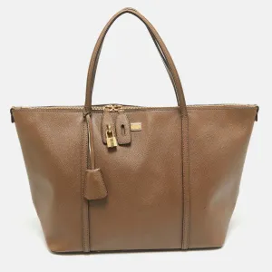 Dark Beige Leather Miss Escape Zip Tote