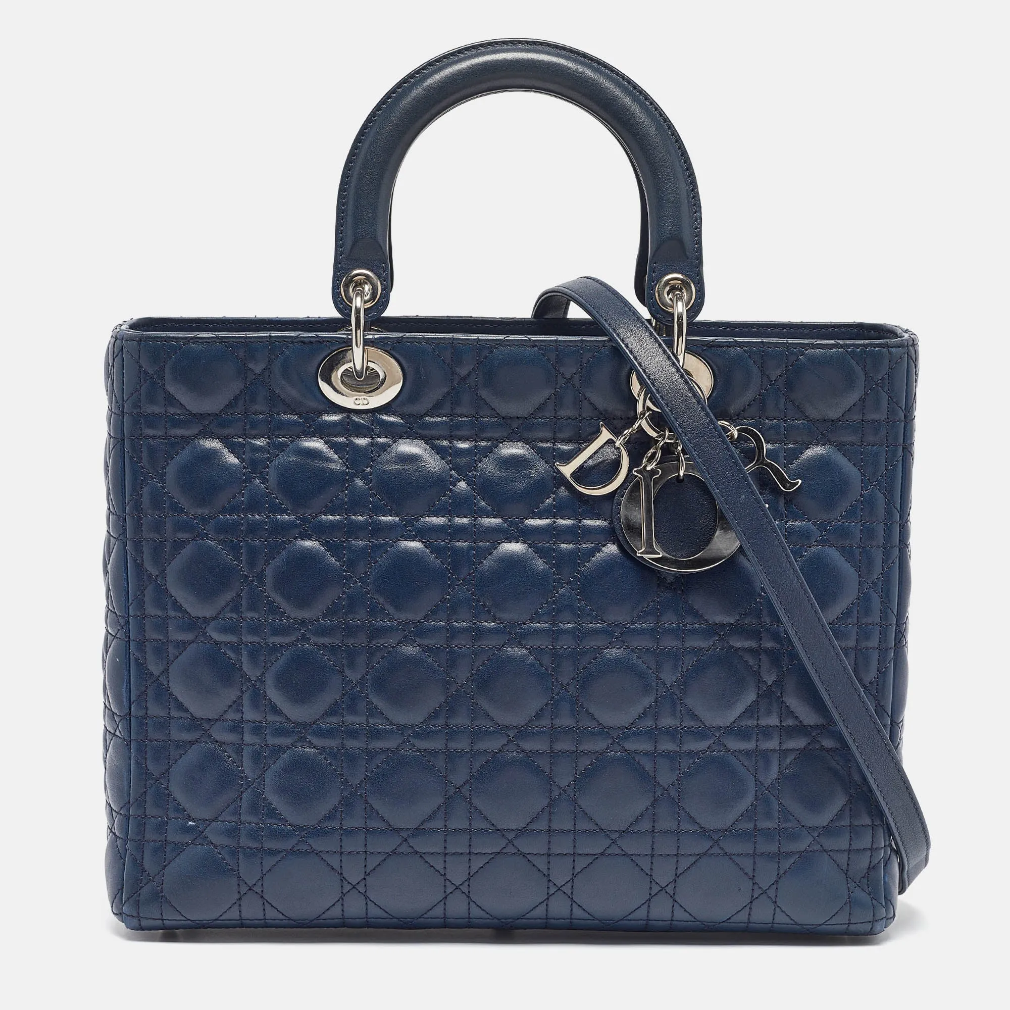 Dark Blue Cannage Leather Large Lady Tote