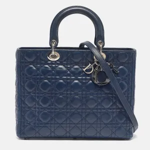 Dark Blue Cannage Leather Large Lady Tote