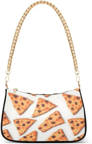 Delicious Pizza Food Tote Bag Shoulder Bag Hobo Handbag for Women Ladies Mini Clutch Purse with Zipper Closure
